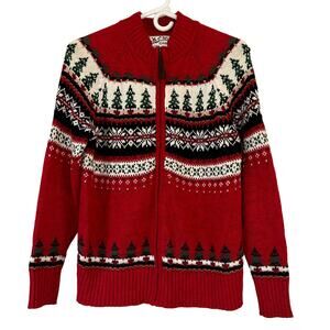 Vintage Heirloom Collectibles faire isle Y2K zip knit Christmas ugly sweater S